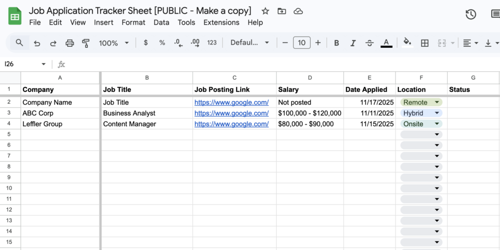 job application tracker google sheets