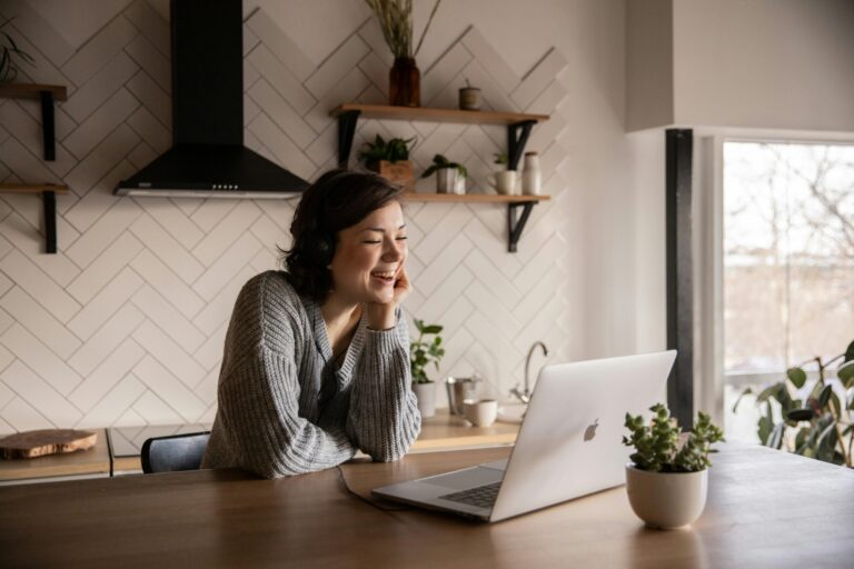 video call with laptop on counter