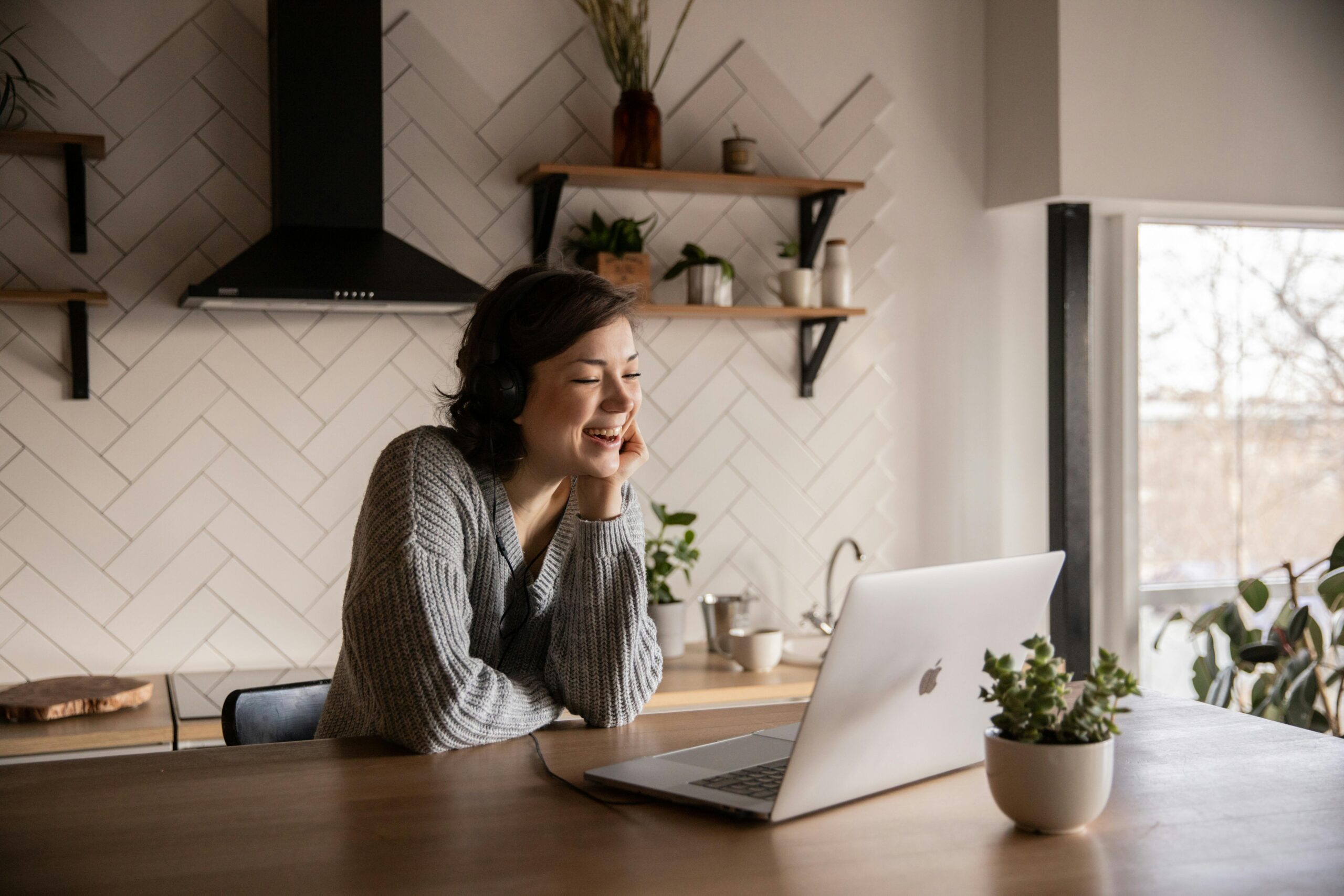 video call with laptop on counter